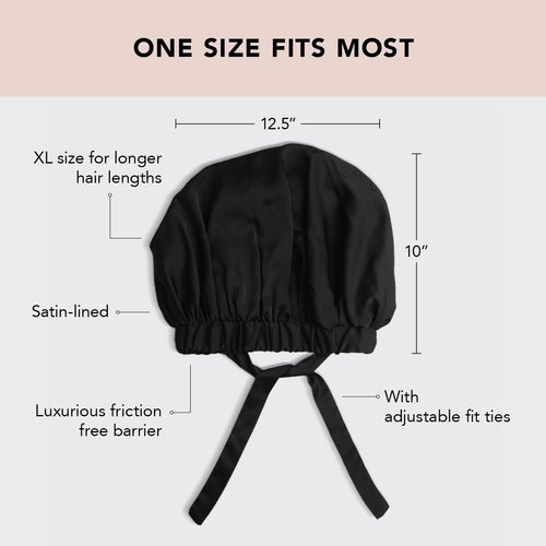 Kitsch XL Satin Bonnet for Sleeping - Satin Silk Hair Bonnet for Women | Ultimate Sleep Protection and Comfort | Silky Smooth Satin Hair Wrap | Wake Up with Beautifully Styled Hair (Black)