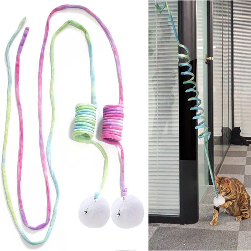 IUHKBH Interactive Cat Toys, 2 PCS Hanging Cat Toys with Bell and Fuzzy Ball Soft Plush Cat Spring Toys for Cats Kitten Chasing and Playing