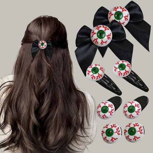 8Pcs Horror Goth Hair Clips for Women,Scary Eye Black Bow Hair Clip,Halloween Hair Clips Gothic Hairpin Barrettes for Thick Hair Thin Hair Cosplay Halloween Hair Accessories Decoration(Horror Eye＆Bow)