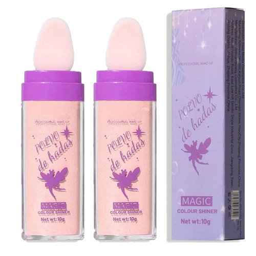 2pcs Polvo De Hadas Kit, Pink Glitter Highlighting Patting Powder, Three-Dimensional Fairy Shimmer Blusher Highlight Brighten Face Body Lips Highlighter Makeup Set (Fairy Pink)