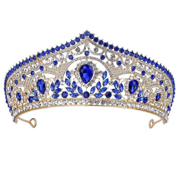 HEWEICSY Blue Tiaras and Crowns for Women,Wedding Tiara for Bride,Rhinestone Queen Crown,Crystal Costume Hair Accessories for Birthday Prom Party