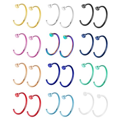 NICEIGHT 20G Stainless Steel Nose Rings Hoop for Women Men Nose Piercing Cartilage Earrings Hoop Helix Lip Piercing Jewelry Set 8mm