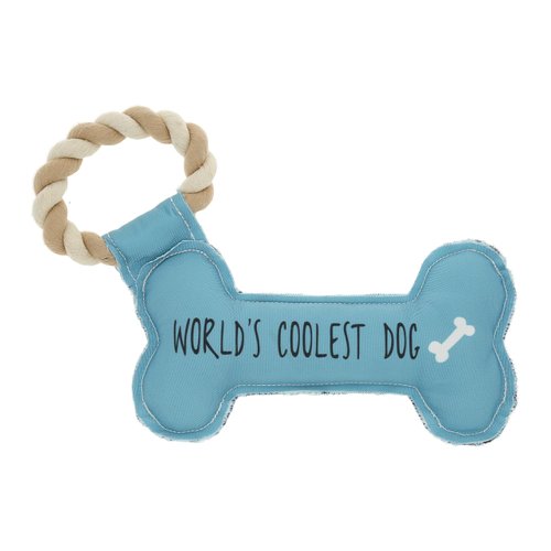 Pavilion - World's Coolest Dog - 11" Bone Puppy Dog Toy with Rope Handle K-9 Furry Companion Present