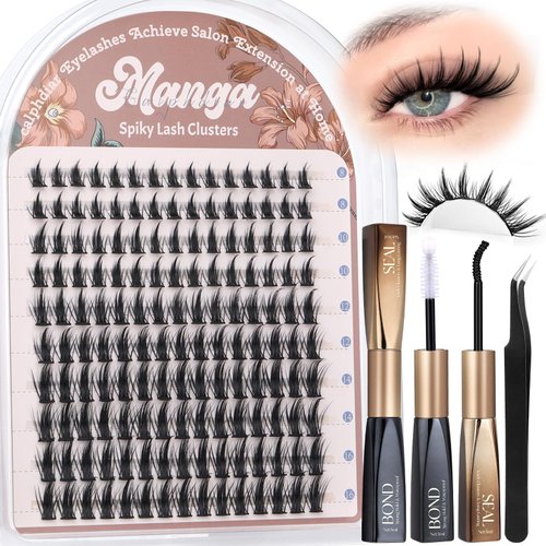 Manga Lash Clusters Kit Spiky Cluster Eyelash Extensions DIY Lash Extension Kit Wispy Eyelash Extension Kit 8-16mm Individual Lashes Anime Eyelash Clusters Kit for Natural Fairy Lash Extensions