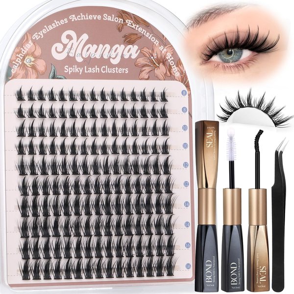 Manga Lash Clusters Kit Spiky Cluster Eyelash Extensions DIY Lash Extension Kit Wispy Eyelash Extension Kit 8-16mm Individual Lashes Anime Eyelash Clusters Kit for Natural Fairy Lash Extensions
