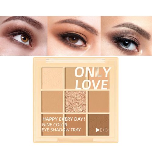 TWLBXMG Brown Neutral Nude Matte Eyeshadow Palette, 9 Color Dark Brown Shimmer Eye Shadow Makeup Palette, Waterproof Highly-Pigmented Long-Lasting (06# brown)
