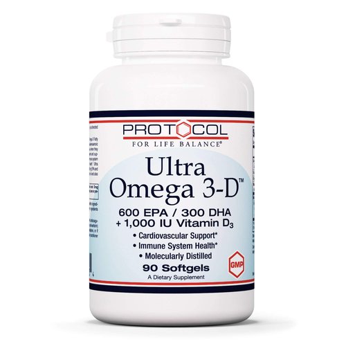 Protocol Ultra Omega 3-D - 600mg EPA, 300mg DHA & 1,000 IU Vitamin D3 - Fish Oil for Brain Support, Heart & Nervous System Health* - EPA DHA Omega Supplement - Non-GMO & Halal - 90 Softgels