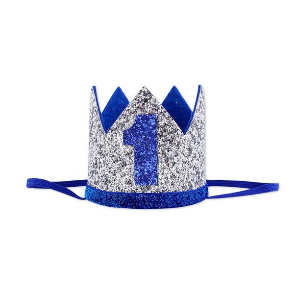 Baby 1st Birthday Crown Hat, Birthday Party Decorations, Kids Party Props Shooting, Party Supplies (Blue Silver)