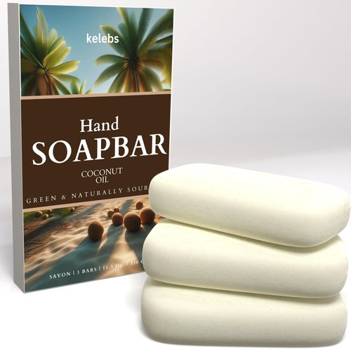 KELEBS Hypoallergenic Hand Soap Bar for Sensitive Skin - Natural Moisturizing Coconut, Nourishing & Eco-Friendly, Bulk Pack of 3