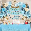 Blue Birthday Decorations for Boys Girls,Light Blue Birthday Party Decorations,Blue Fringe Curtain Happy Birthday Banner Tablecloth Paper Pom Poms Blue Sand White Gold Balloons (Blue Birthday Kit 1)