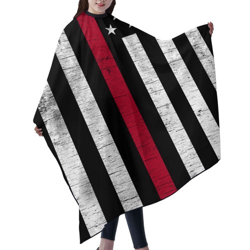 ONE TO PROMISE Red Line Barber Cape Firefighter Red Line Flag American Flag Hair Cut Salon Cape,Hair Stylist Hairdresser Styling Cape,Waterproof Haircut Apron Cover Up for Adults,55"X66"