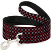 Dog Leash Mini Checker Black Gray 3 Red 4 Feet Long 1.0 Inch Wide