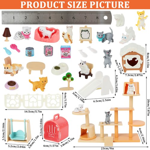 Beupy Cat Figures Playset Toy 40 Pack Pet Pretend Play Toys Realistic Cat Figurines Toys Plastic Cat Care Role Play EduDogional Learning Playset Home Party Supplies Cake Toppers (cat)