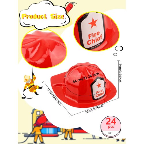 Cotiny 24 Pack Kids Firefighter Helmet Novelty Cosplay Hats for Kids Firefighter Party Halloween ...