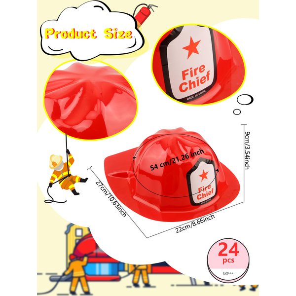 Cotiny 24 Pack Kids Firefighter Helmet Novelty Cosplay Hats for Kids Firefighter Party Halloween Costume Accessories