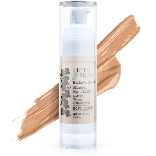 Fifth & Skin: Better’n Ur Skin Liquid Foundation (SOFT BEIGE) - Natural, Organic, Vegan, Cruelty-Free - Gluten-Free Beauty with Buildable Coverage and Palm-Free Luxury - 1 oz
