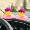 wonuu Pink Car Accessories Rubber Duck Decoration Dashboard Car Ornament with Swim Ring Necklace Mini Cowboy Hat and Sunglasses