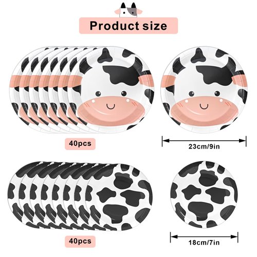 QZV 80 Pcs Cow Print Plates Cow Party Decorations Farm Animal Zoo Cow Print Paper Party Supplies Disposable Dinnerware Theme for Birthday Party Baby Shower Picnic Decorations