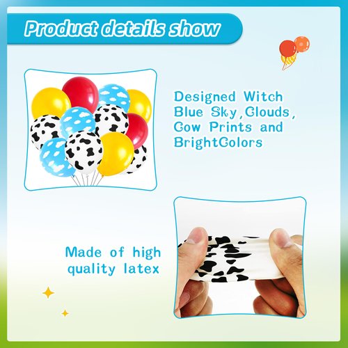Cartoon Balloons Birthday Party Supplies Party Decorations Cow Print Sky Blue Cloud Balloons Arch Garland Kit for Kids Boys Girls Farm Themed Party Decor Favor