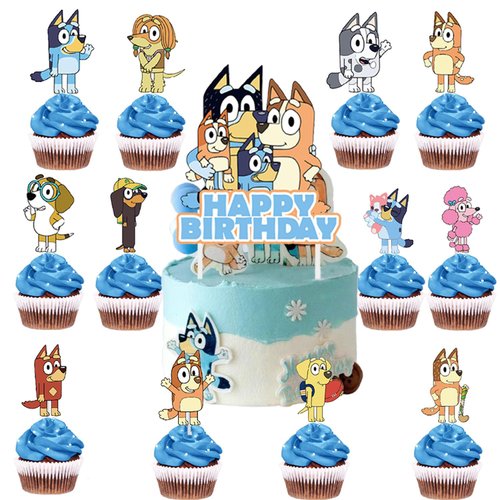 FARDAS 25PCS Cake Cupcake Topper Decorations Cartoon Dog Happy Birthday Party Supplies