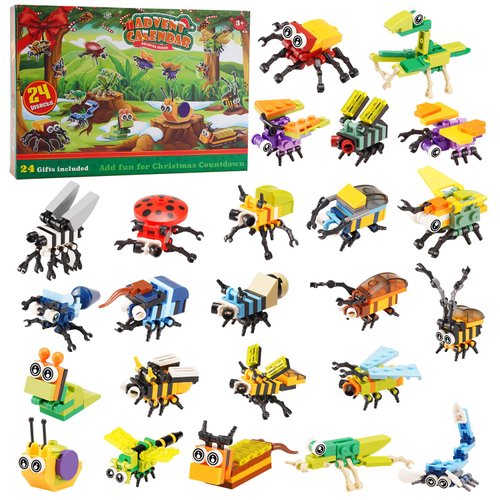 MISINI M6002 Animal Insect Advent Calendar 2024 Mini Building Block Set, 912/pcs MOC Creative Toy Model, A Total of 24 Insect Building Kits, Gifts for, Kids, Boys and Girls