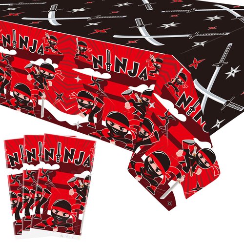 Lilwemen 3 Pieces Ninjas Birthday Party Tablecloth Decorations, Ninjas Theme Party Tablecovers, Ninjas Party Supplies, Ninjas Table Cover for Boys Girls Kids Baby Shower