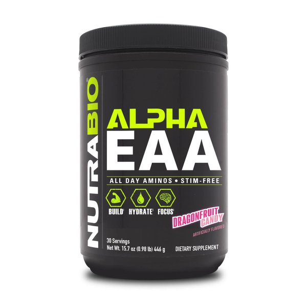 NutraBio Alpha EAA - All-Day Aminos - Recovery, Energy, Focus, and Hydration Supplement - Full Spectrum EAA BCAA Matrix, Electrolytes, Nootropics, Coconut Water - 30 Servings - Dragon Fruit