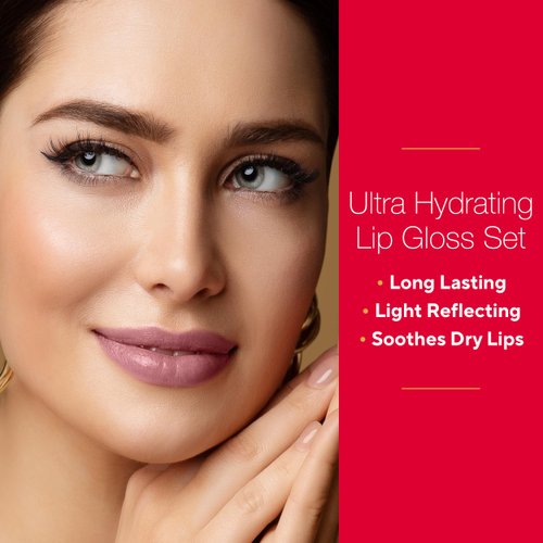 Mirabella 3 Pack Lip Gloss Trio - Highly Pigmented Shimmer Lip Gloss Non Sticky with Hydrating Medical Grade Lanolin for Chapped Lips, Lip Gloss for Women Set of 3 Shades