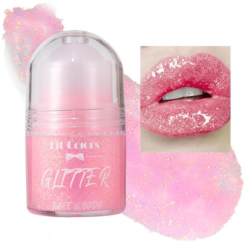 GL-Turelifes Body Glitter Gel, Roll-on Face Glitter for Body Face, Eye, Lip &Hair Festival Rave Accessories, Holographic Mermaid Glitter Gel,Body Shimmer Halloween Makeup (#05 Peach Pink)