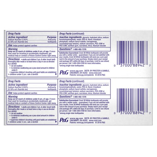 Crest 3D Brilliance Vibrant Teeth Whitening Toothpaste, Peppermint, 2 Count