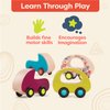 B. toys- 6 Little Wooden Toy Cars- Free Wheee-Lees- Vehicles- Colorful Car Play Set for Toddlers, Kids- 1 Year +