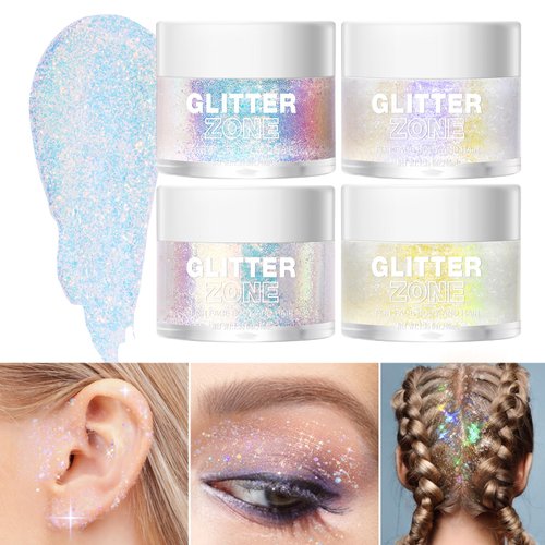 LANGMANNI Holographic Body Glitter Gel for Body, Face, Hair and Lip.Color Changing Glitter Gel Under Light. Vegan & Cruelty Free-1.35 oz (1# Golden Ocean+2# Sparkling Pink)