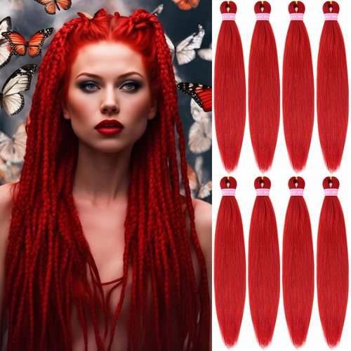 ZERAL Braiding Hair Pre Stretched 30 Inch 8 Packs Braiding Hair Professional Itch Free Yaki Texture Hair Extensions for Braids Synthetic Hair Braiding for Women and Girls (Red#)