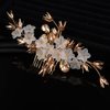 Teyglen Gold Flower Crystal Wedding Hair Comb Hair Accessories With Rhinestone Floral Hair Piece Bridal Side Hair Comb for Women Bride Girl