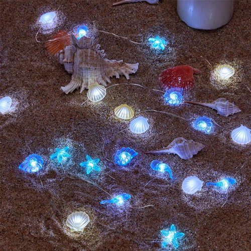 Ocean Themed Marine Life Lights,Beach Sea String Lights, Beach Aquarium Décor Sea Turtle Seahorse Starfish Giant Clam String Lights, Battery or USB powered,10ft 30 LEDs Themed Marine Life Lights (B)