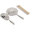 3 pc Silver Chrome Girls Vanity Set Comb Brush Mirror.