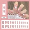 Press on Nails Square Medium French Tips 24Pcs Glossy Full Cover Artificial Pearl Fake Nails with Line Designs Reusable Coffin Acrylic False Nails Glue Stick on Fingernails with Charm for Women