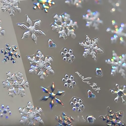 5D Embossed Christmas Laser Nail Stickers for Nail Art Holographic Blue White Snowflake Self-Adhesive Nail Decals Winter Bronzing Nail Art Supplies Christmas Acrylic Nail Art Stickers for Women Kit