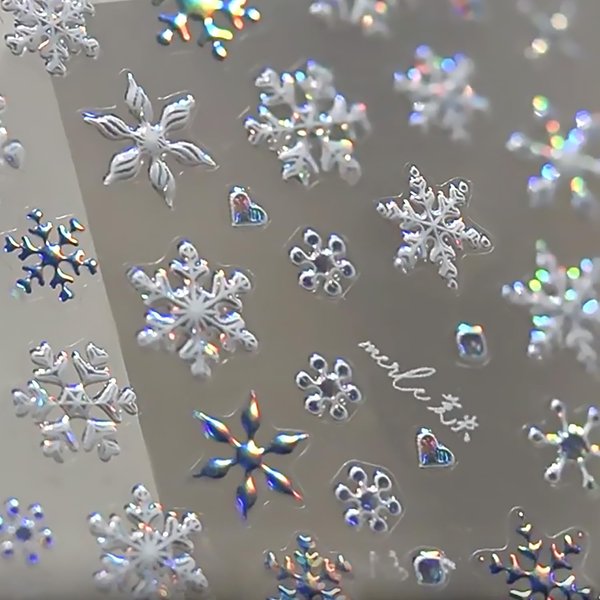 5D Embossed Christmas Laser Nail Stickers for Nail Art Holographic Blue White Snowflake Self-Adhesive Nail Decals Winter Bronzing Nail Art Supplies Christmas Acrylic Nail Art Stickers for Women Kit
