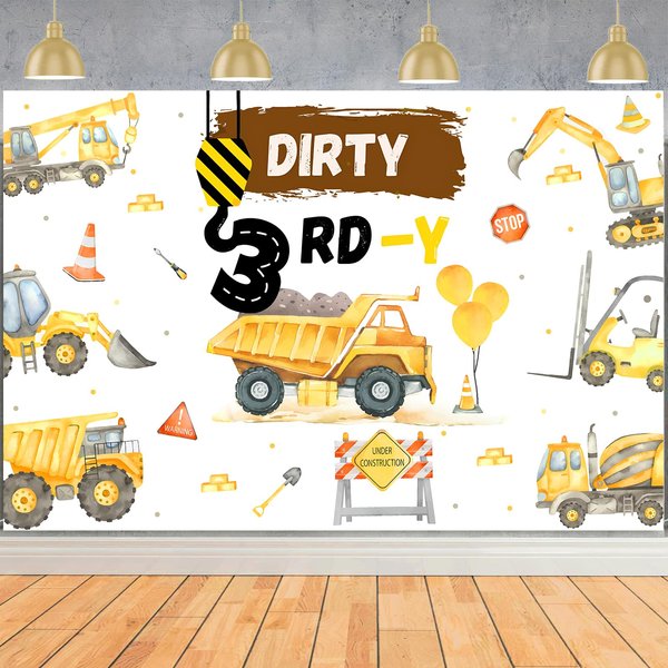 Wonmelody Construction 3rd Birthday Party Decorations Dirty 3rdy Backdrop Dump Truck Construction Theme Three Birthday Backdrop Party Supply Excavator 3rd Birthday Backdrop Banner for 3 Years Old Boy