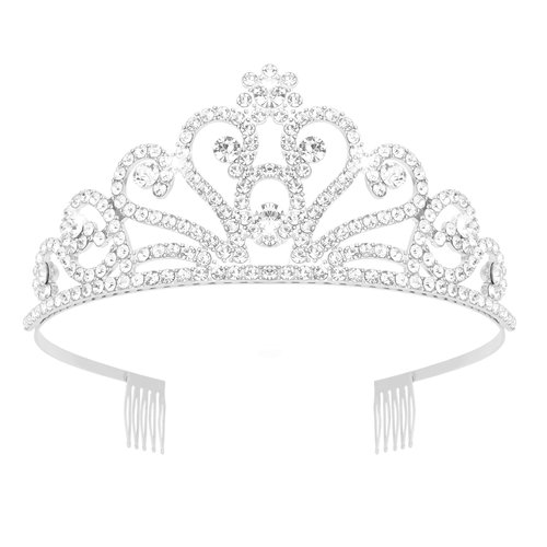 Tiaras and Crowns for Women Girls Birthday Queen Tiara Rhinestone Crowns with Combs Princess Tiara Aurora Crystal Crown Royal Wedding Crown for Bride Bridal Prom Hair Accessory for Women (Silver)