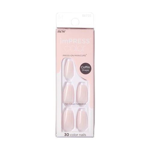 KISS imPRESS No Glue Mani Press On Nails, Color, 'Serendipity', Pink, Medium Size, Coffin Shape, Includes 30 Nails, Prep Pad, Instructions Sheet, 1 Manicure Stick, 1 Mini File