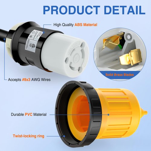 Nilight 30AMP RV Power Cord Cover Twist Lock with Boot Locking Plug 125V NEMA L5-30R ETL Listed Female Locking Shore Connector Replacement Protector for RV Camper Caravan Trailer Van, 2 Years Warranty