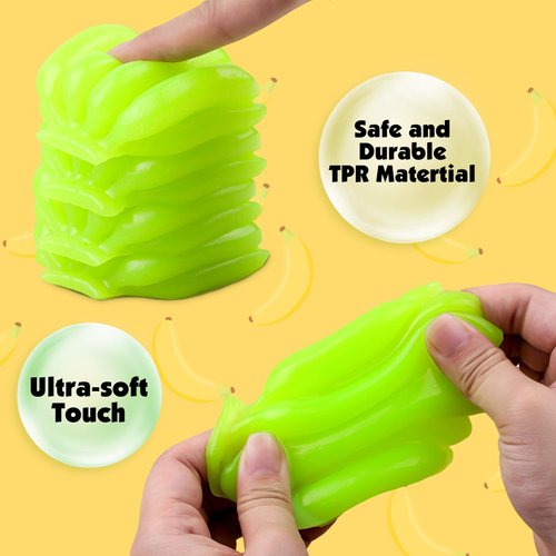 Anboor 4Pcs Banana Squishies Toys Color Change Squeeze Banana Stress Toy,Simulate Banana Fidget Sensory Toy for Kids Adult Class Prize Party Favors