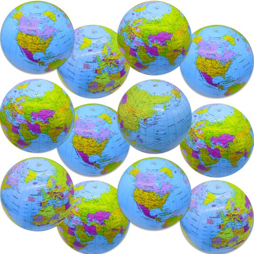 Dshengoo 12 Pcs Inflatable Globe Beach Balls,16 Inch Swimming Pool Toys,Kids Summer Water Ball for Beach Playing,Teaching,Party Favors