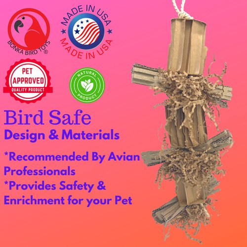 Bonka Bird Toys 3858 Duo Natural Boxy Eddy Foraging Shred Small Medium Bird Toy Cardboard Waffle Crinkly Paper Conures Parakeets African Greys and Other Similar Birds