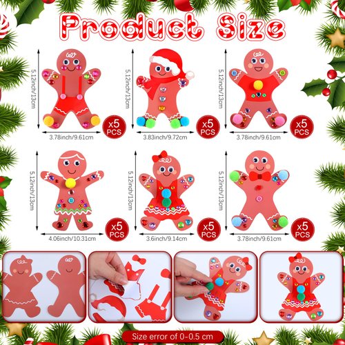 Jetec 30Sets Christmas Gingerbread Man Craft Kit DIY Gingerbread Man Make Your Own Xmas Gingerbread Pompoms Kits Christmas Party Favor Xms Fun Home Classroom Activities
