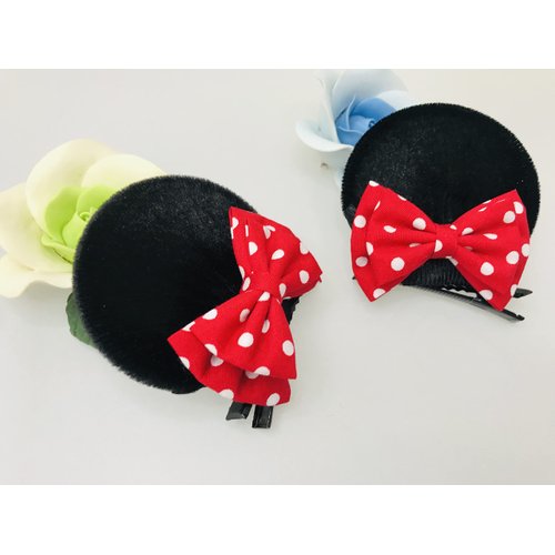 Double Bows Red Pink Polka Dots Hair Clips Costume Accessories: M23 (MC 2 Bows)