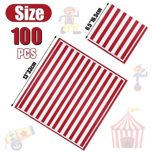 100 Pcs Red and White Striped Napkins, Carnival Circus Party Napkins Carnival Paper Napkin for Carnival Circus Party, Kid’s Birthday, Baby Shower