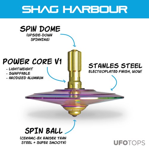 UFO Tops | Shag Harbour | Metal Spinning Top | Inspired by The 1967 Shag Harbour, Nova Scotia UFO Incident | Psychedelic Steel UFO with Solar Yellow Power Core™